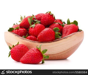 Strawberries in wooden bowl isolated on white background cutout