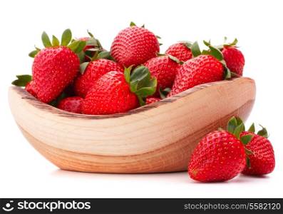 Strawberries in wooden bowl isolated on white background cutout