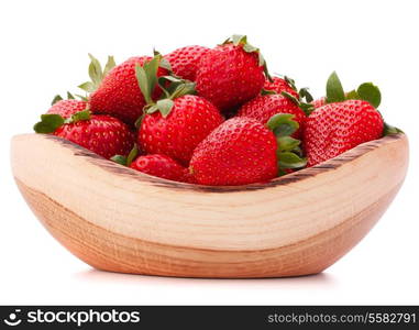 Strawberries in wooden bowl isolated on white background cutout