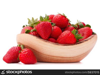 Strawberries in wooden bowl isolated on white background cutout