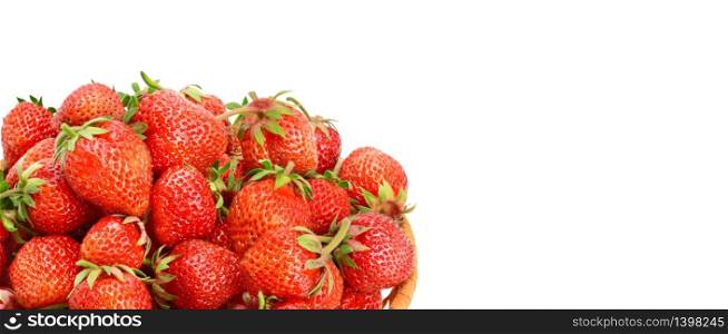 Strawberries Isolated on a white background. Healthy food. Free space for text. Wide photo .