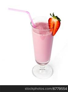 Strawberries milk shake and fresh fruit strawberry. Cocktail with milk. White isolated glass of milkshake.