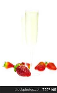 Strawberries with champagne isolated on a white