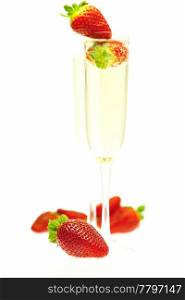 Strawberries with champagne isolated on a white