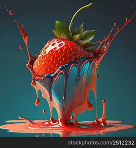 Strawberries with ice cream illustration. AI generated.