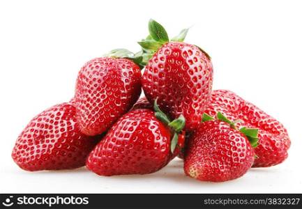 Strawberries With Leaves Isolated On A White Background.
