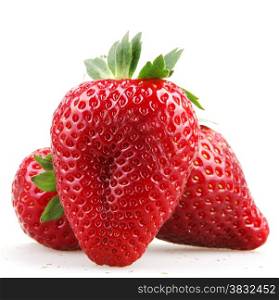 Strawberries With Leaves Isolated On A White Background