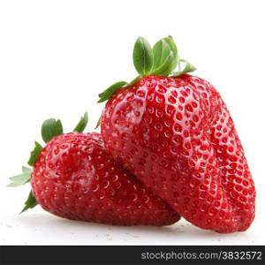 Strawberries With Leaves Isolated On A White Background