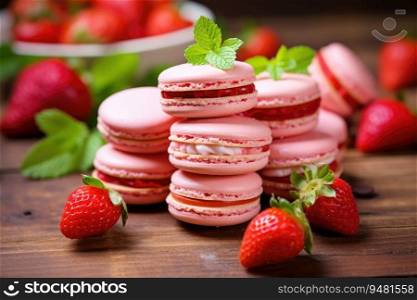 Strawberries with macaroons. Generative AI
