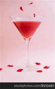 Strawberry alcohol cocktail in martini glass