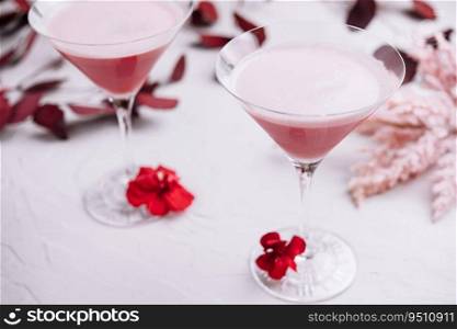 Strawberry alcohol cocktails in martini glass