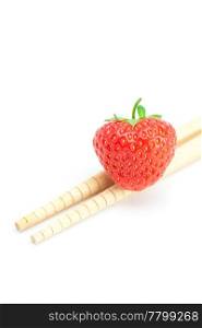 strawberry and chopsticks isolated on white