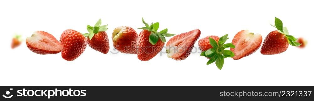 Strawberry berry levitating on a white background.. Strawberry berry levitating on a white background