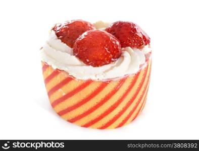 strawberry cake in front of white background