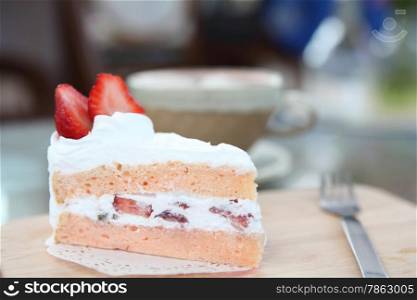 Strawberry Cake on wood