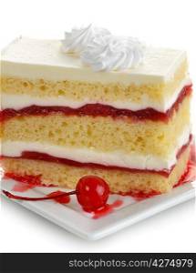 Strawberry Cake Slice On A White Plate