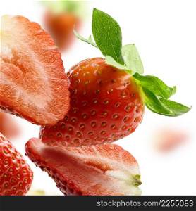 Strawberry close-up isolated on white background.. Strawberry close-up isolated on white background