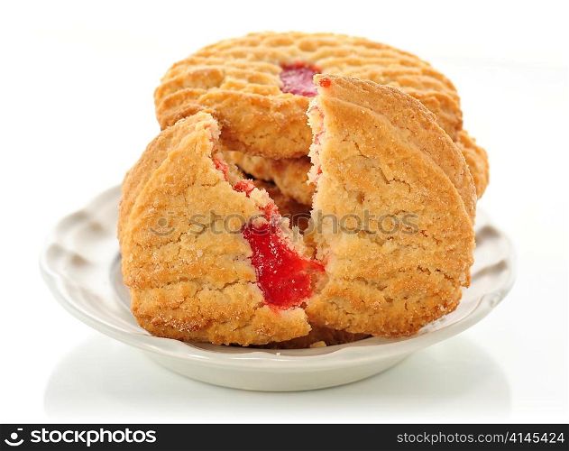 strawberry cookies on white background