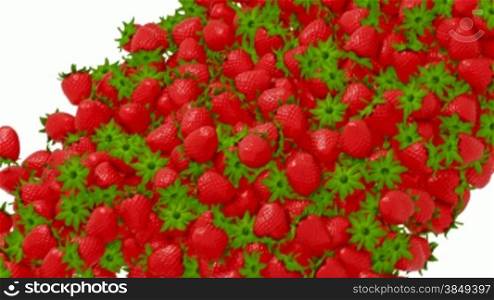 Strawberry flow or stream with slow motion over white
