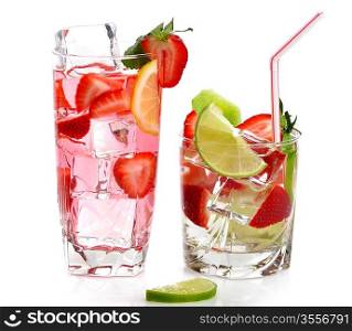 Strawberry Fruit Drinks With Ice And Lemon