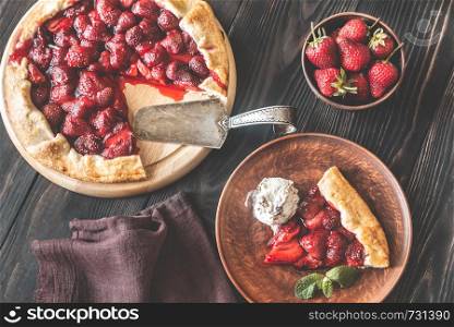 Strawberry galette served with ice-cream: top view