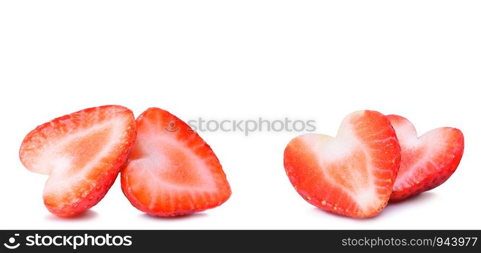 Strawberry heart shape berry isolated on white