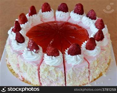 strawberry ice cream cake , Beautiful decorated fruit cake