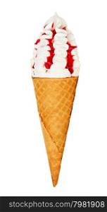 Strawberry ice cream with cone isolated