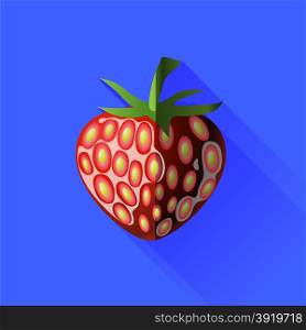 Strawberry Icon Isolated on Blue Background. Long Shadow. Strawberry Icon