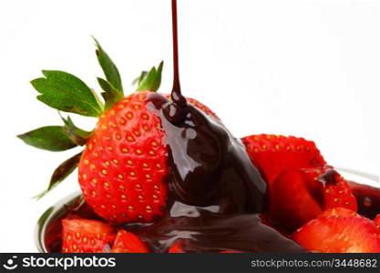 strawberry in chocolate isolated on white
