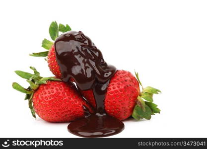 strawberry in chocolate isolated on white