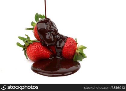 strawberry in chocolate isolated on white