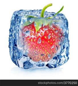 Strawberry in ice isolated on a white background