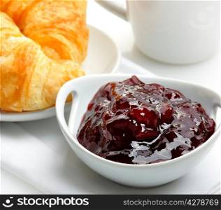 Strawberry Jam And Fresh Croissants,Close Up