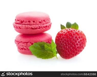 strawberry  macaroons withfresh berries isolated on white background