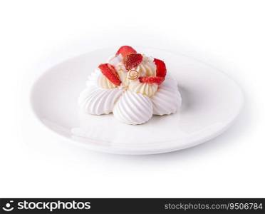 Strawberry Meringues Dessert Pavlova on plate