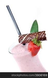 strawberry milkshake with straw isolated on white