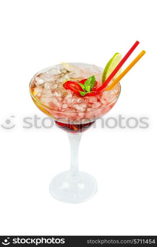 Strawberry mohito cocktail on a white background