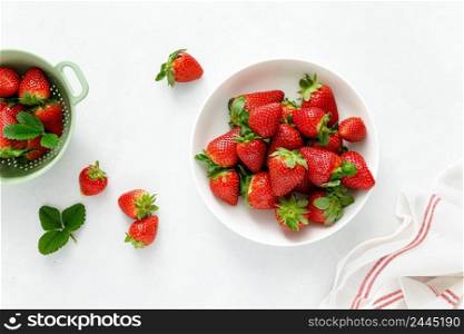 Strawberry on white background, top view, flat lay