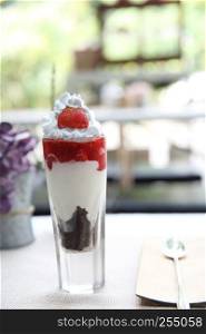 Strawberry Parfait yogurt fruit in glass