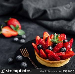 strawberry pieces and blueberry berries into the waffle basket
