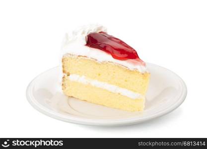 strawberry sheet cake isolated on white background with path