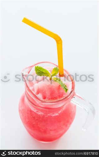 Strawberry smoothie healthy milkshake drink. On white background.