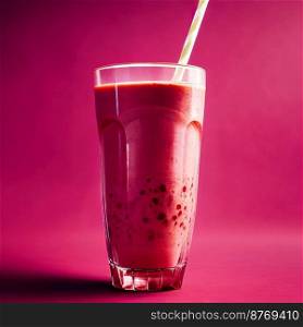 Strawberry smoothie in a glass with copy space 3d illustrated