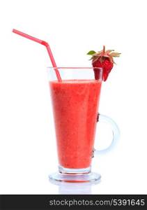 Strawberry smoothie isolated on white in glass