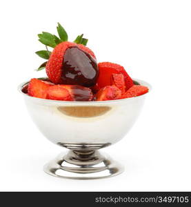 strawberry stack in chocolate isolated on white