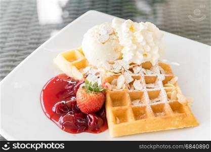 Strawberry Waffle with ice cream