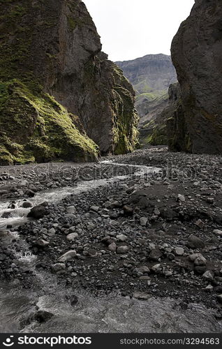 Stream at the bottom of a revine in Iceland