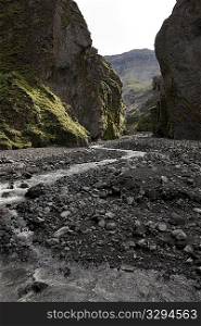Stream at the bottom of a revine in Iceland