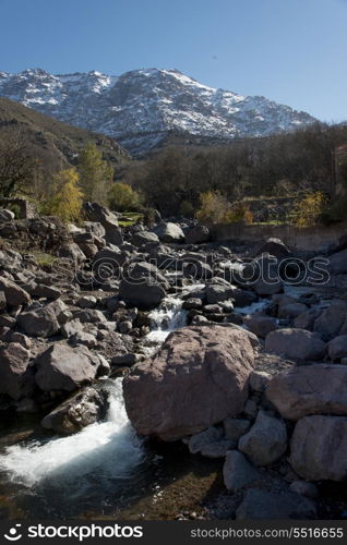 Stream flowing through mountains, Imlil, Atlas Mountains, Morocco